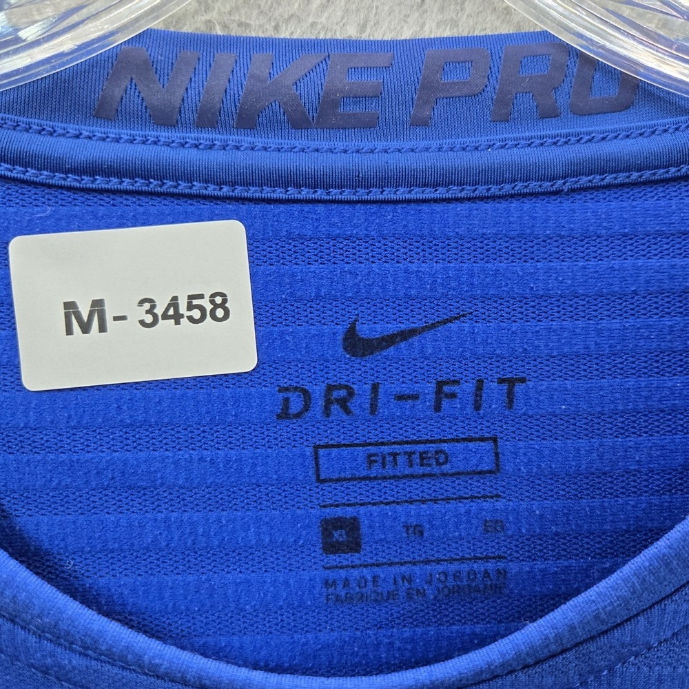 Nike Men Activewear Top XL Blue Pro Dri Fit Logo Long Sleeve Striped - Picture 2 of 11